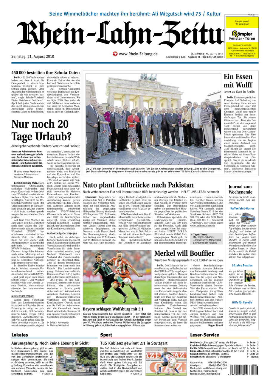 Rhein-Lahn-Zeitung vom Samstag, 21.08.2010