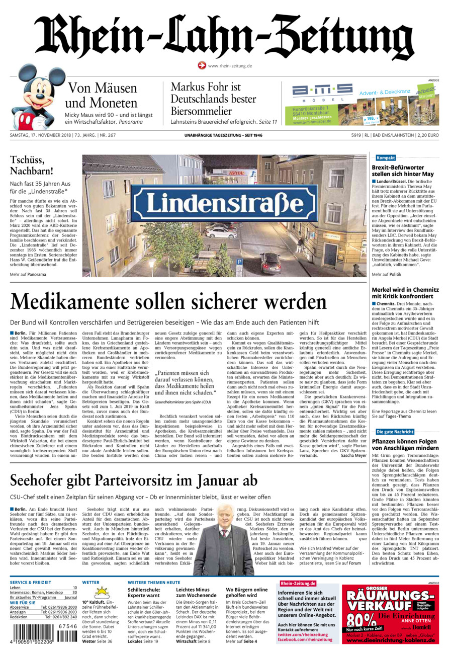 Rhein-Lahn-Zeitung vom Samstag, 17.11.2018