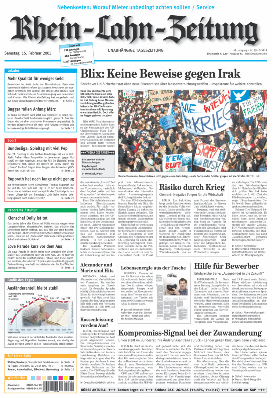Rhein-Lahn-Zeitung vom Samstag, 15.02.2003