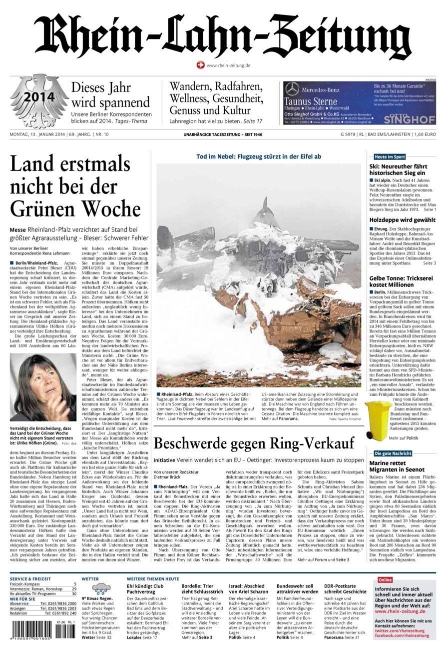 Rhein-Lahn-Zeitung vom Montag, 13.01.2014