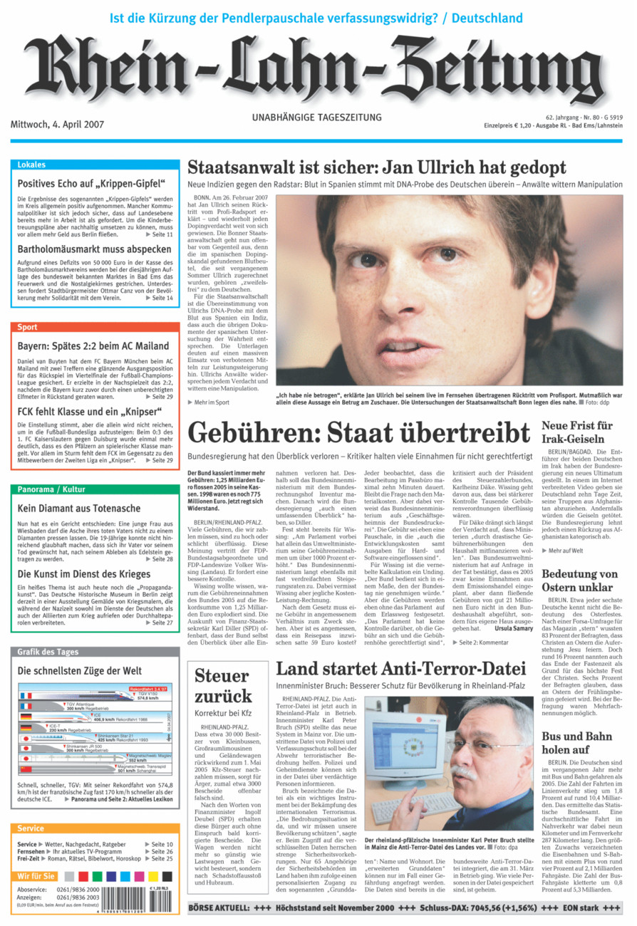 Rhein-Lahn-Zeitung vom Mittwoch, 04.04.2007