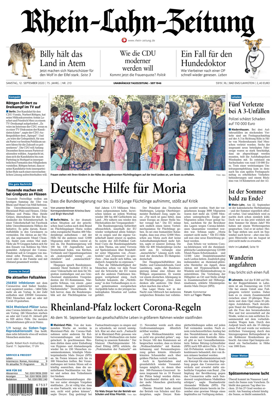 Rhein-Lahn-Zeitung vom Samstag, 12.09.2020
