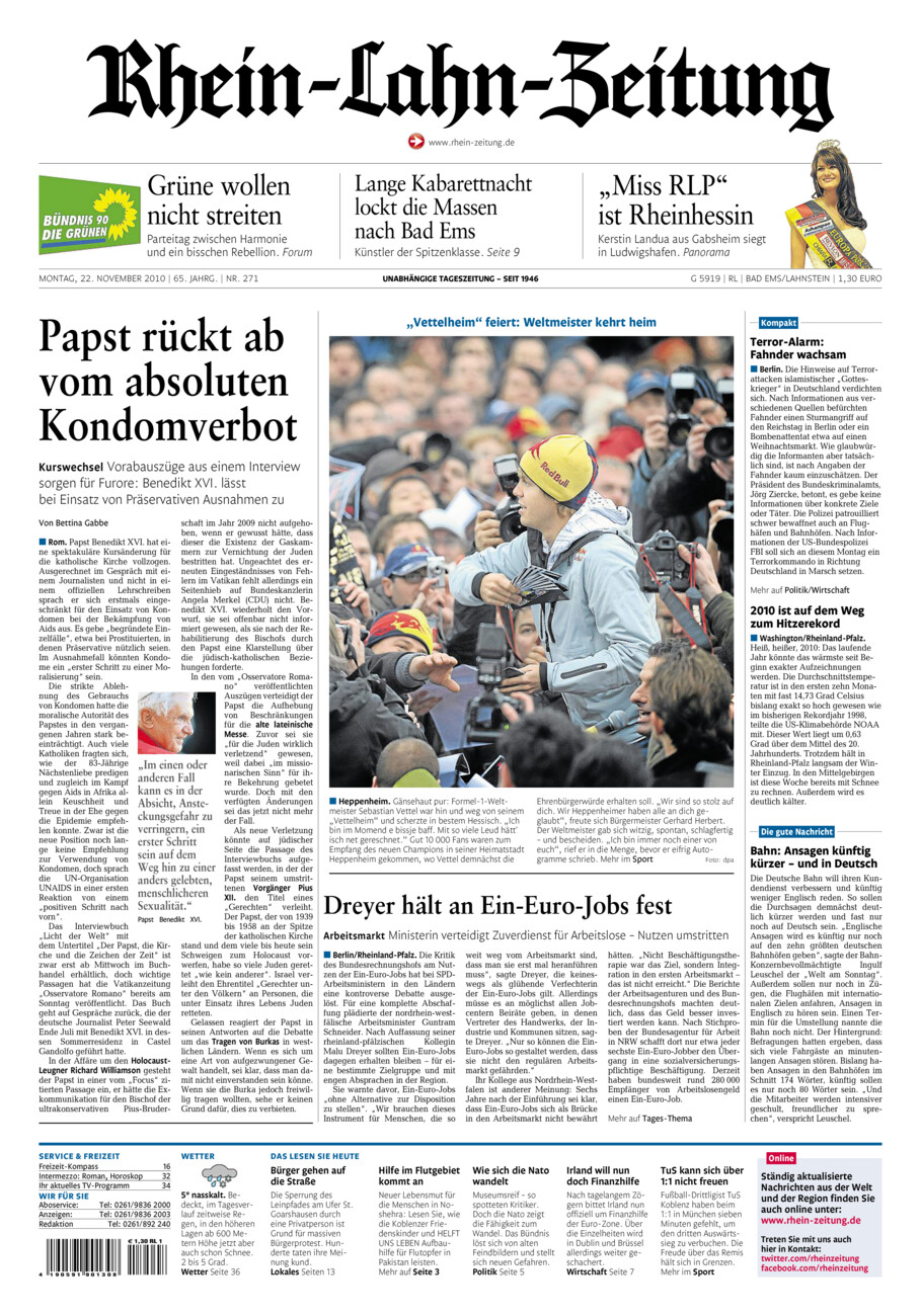 Rhein-Lahn-Zeitung vom Montag, 22.11.2010