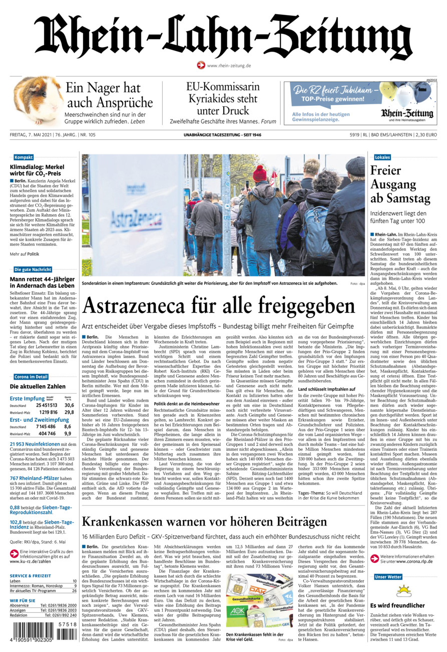 Rhein-Lahn-Zeitung vom Freitag, 07.05.2021
