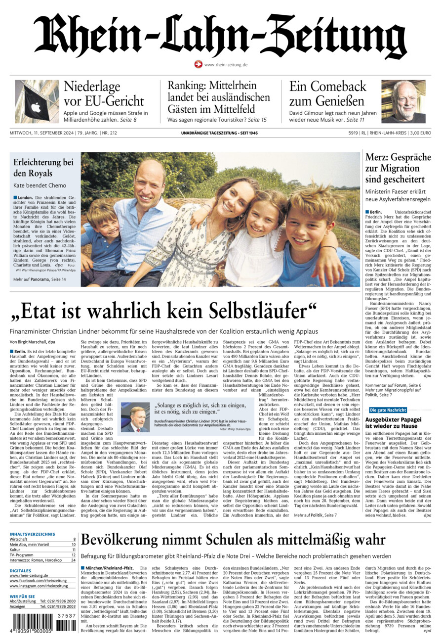 Rhein-Lahn-Zeitung vom Mittwoch, 11.09.2024