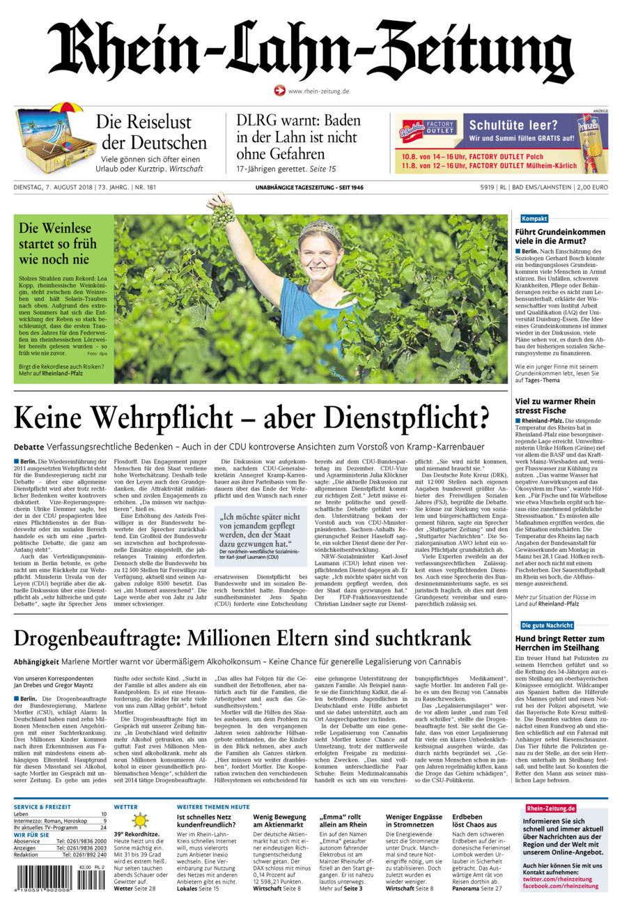 Rhein-Lahn-Zeitung vom Dienstag, 07.08.2018