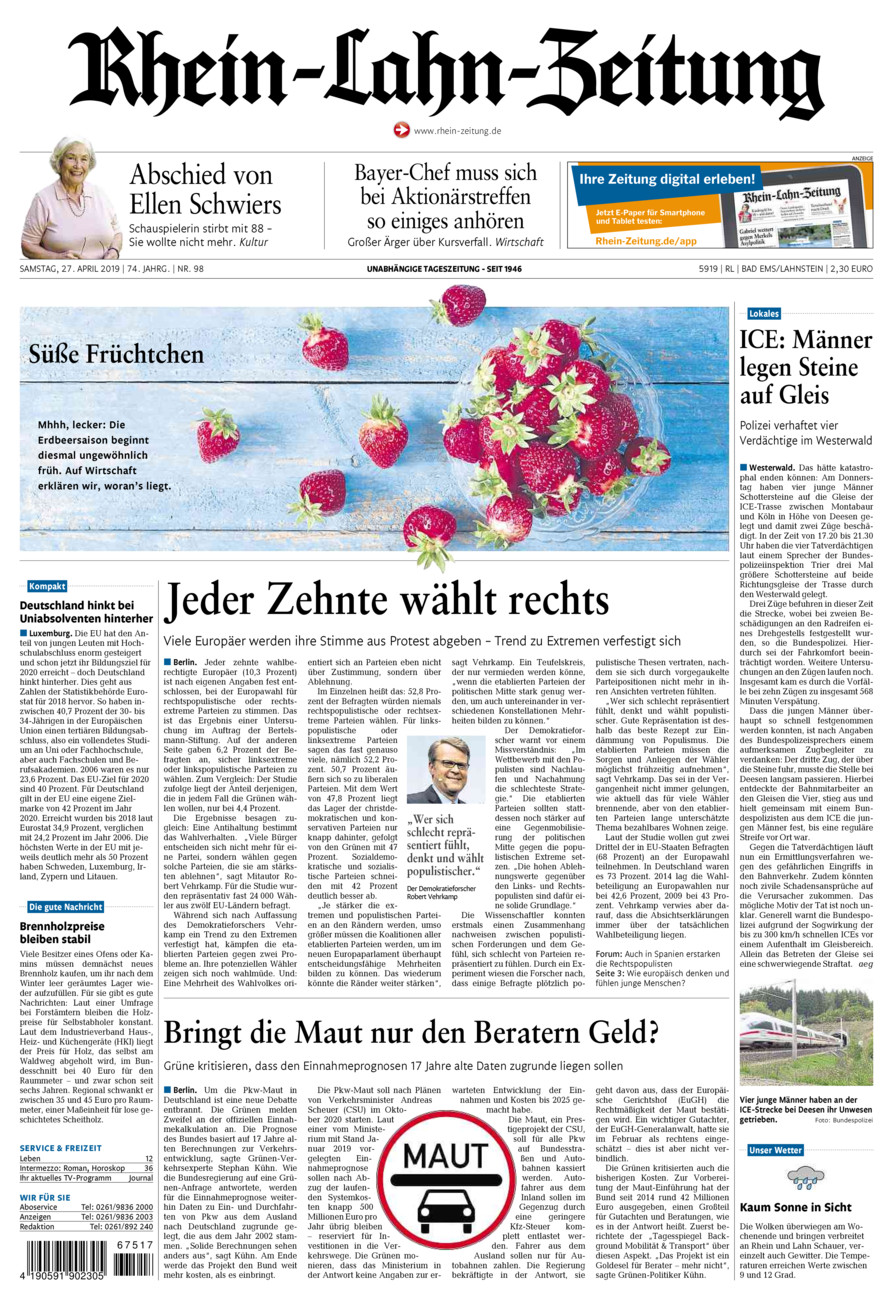 Rhein-Lahn-Zeitung vom Samstag, 27.04.2019