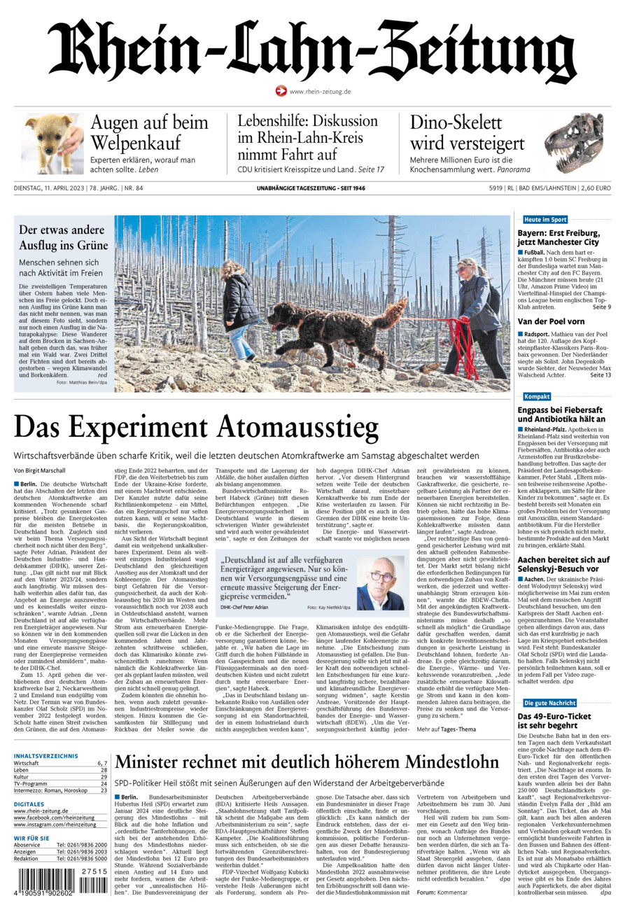 Rhein-Lahn-Zeitung vom Dienstag, 11.04.2023