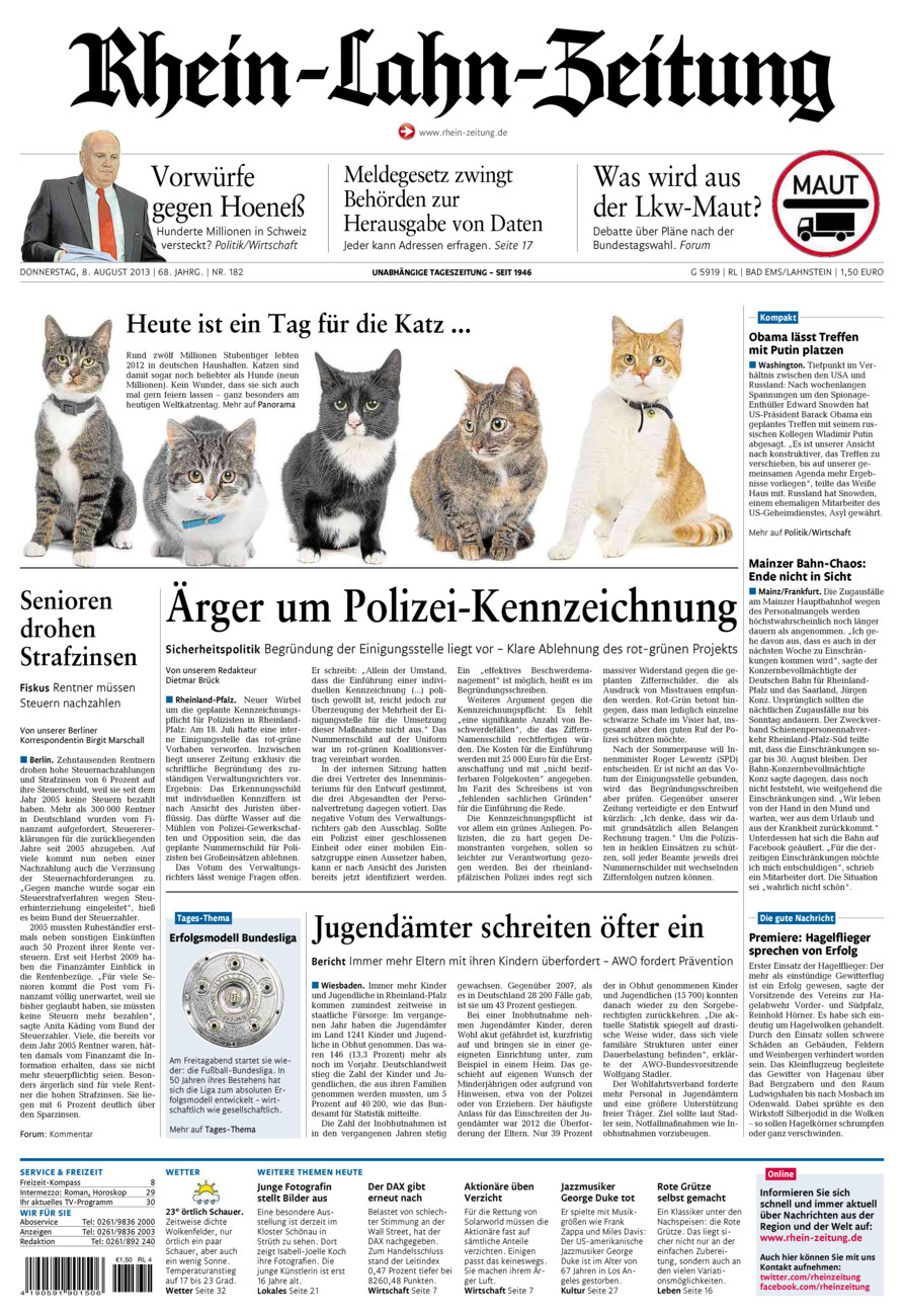 Rhein-Lahn-Zeitung vom Donnerstag, 08.08.2013