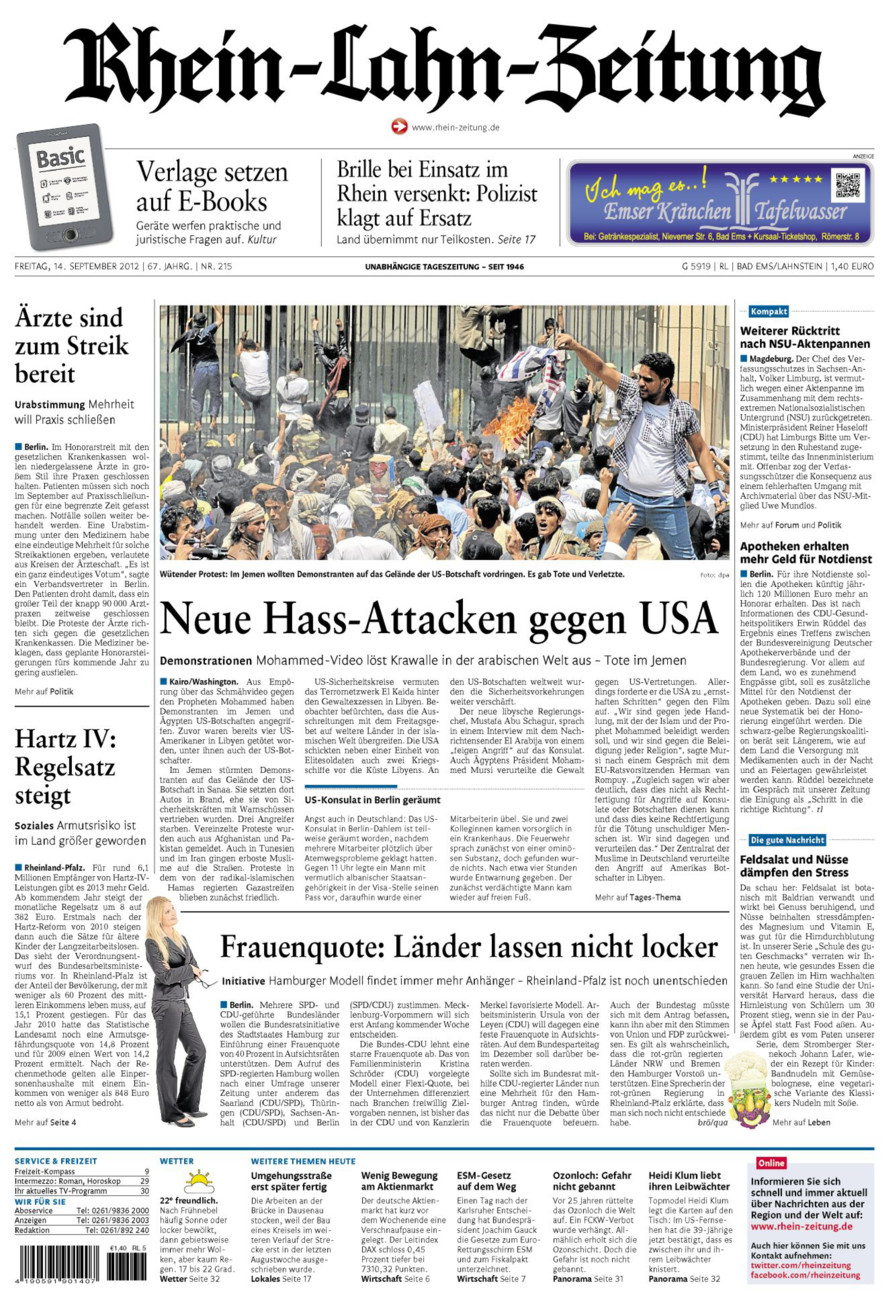 Rhein-Lahn-Zeitung vom Freitag, 14.09.2012