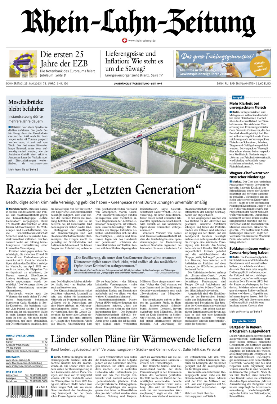 Rhein-Lahn-Zeitung vom Donnerstag, 25.05.2023