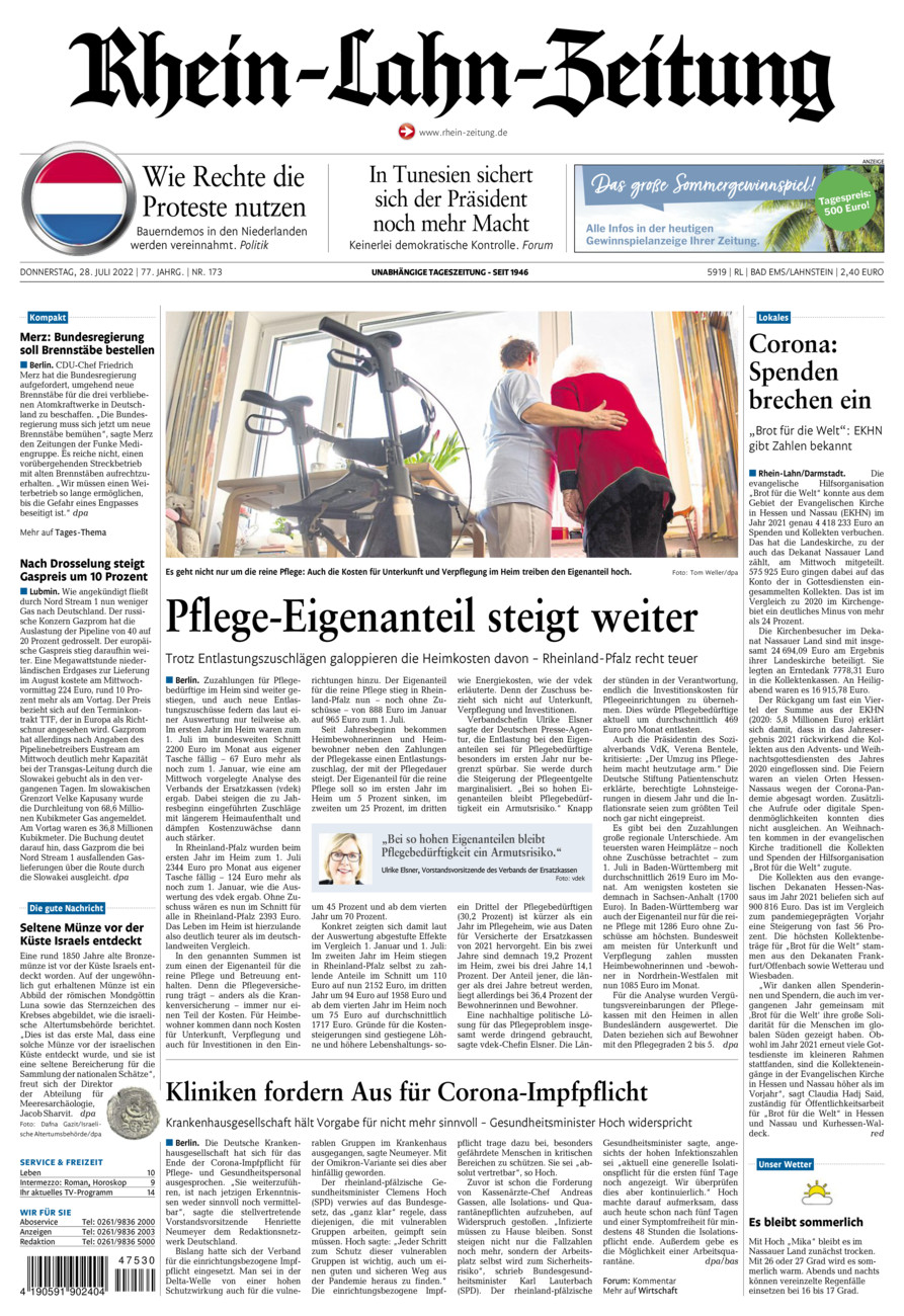 Rhein-Lahn-Zeitung vom Donnerstag, 28.07.2022