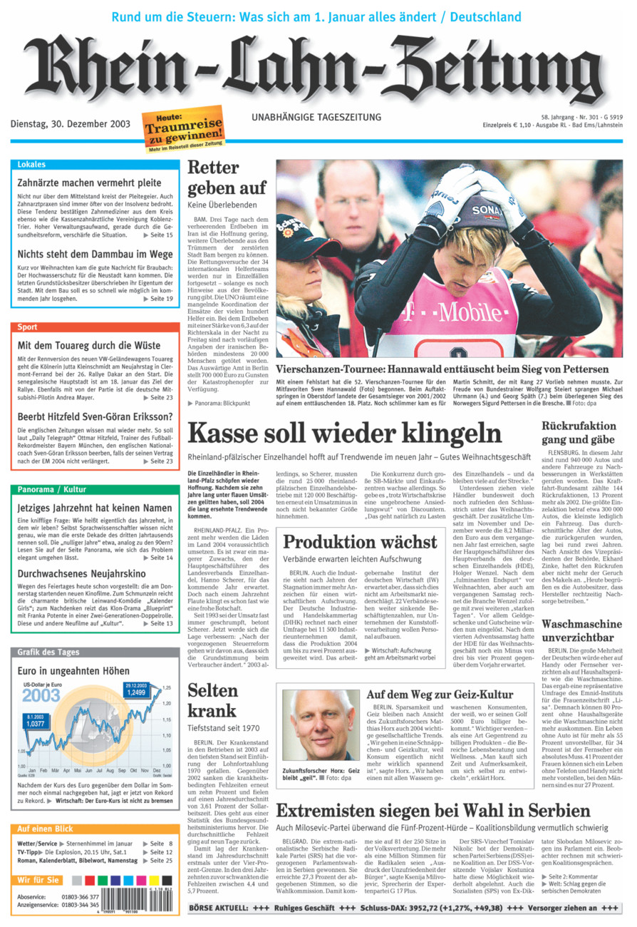 Rhein-Lahn-Zeitung vom Dienstag, 30.12.2003
