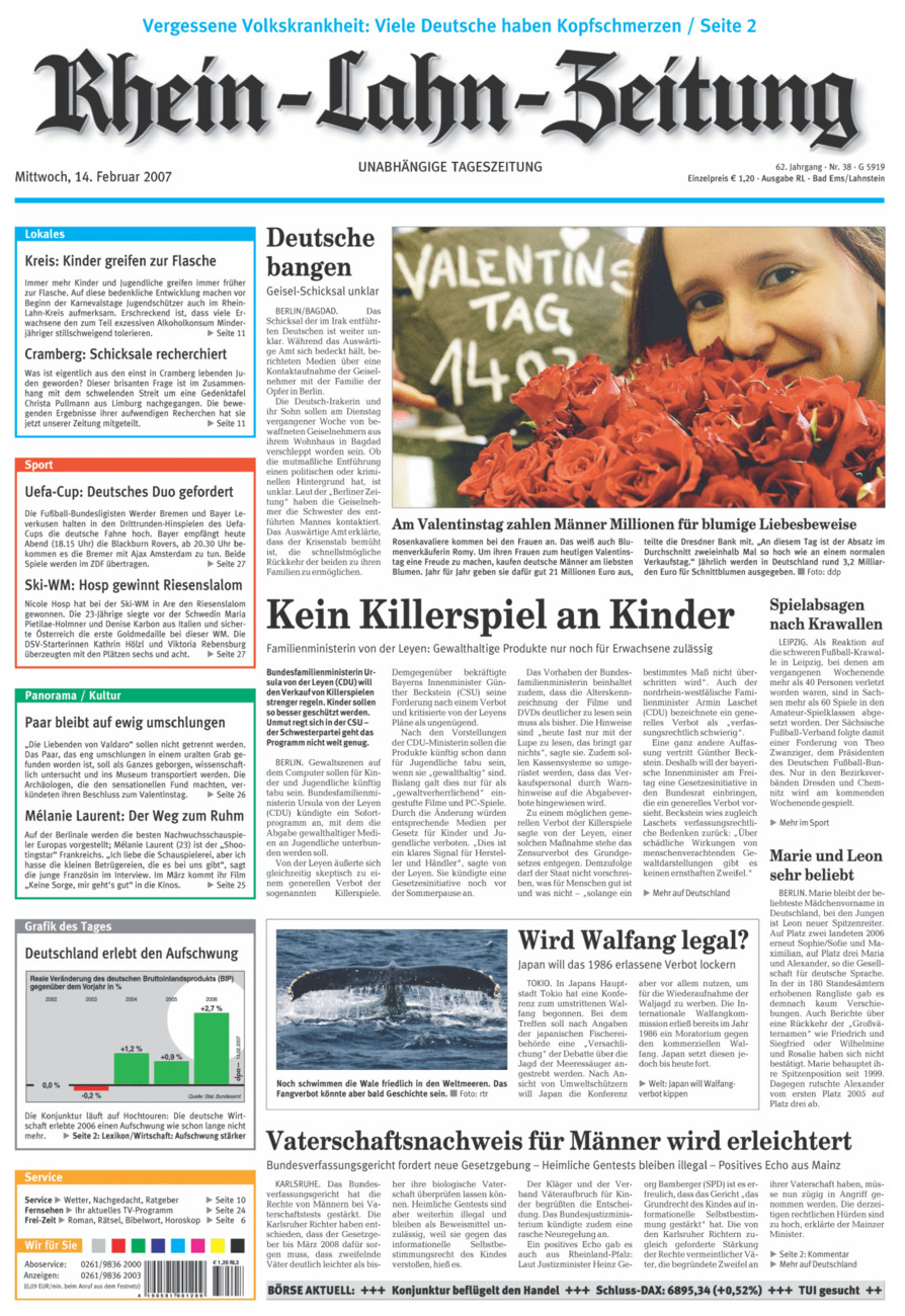 Rhein-Lahn-Zeitung vom Mittwoch, 14.02.2007