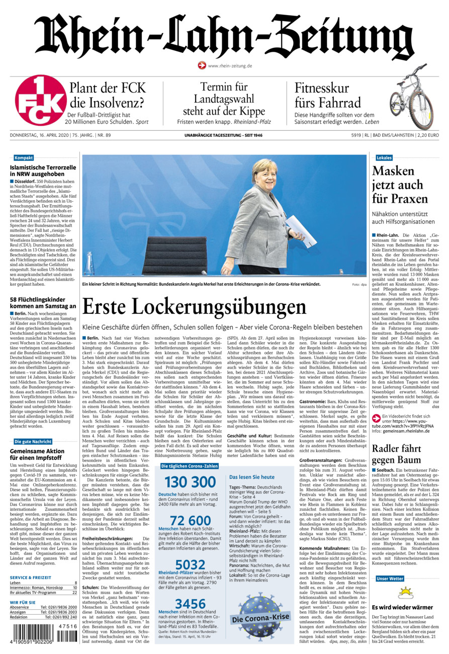 Rhein-Lahn-Zeitung vom Donnerstag, 16.04.2020