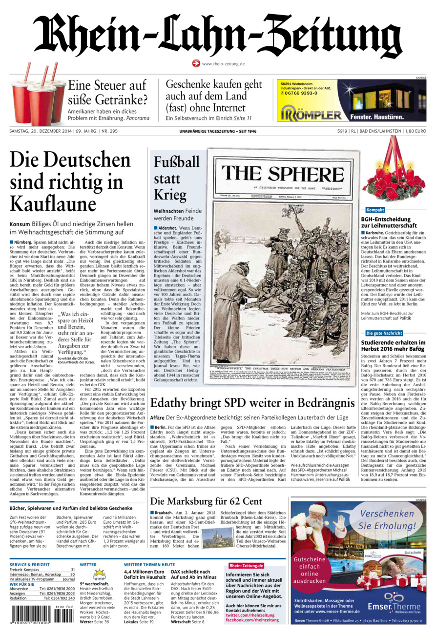 Rhein-Lahn-Zeitung vom Samstag, 20.12.2014