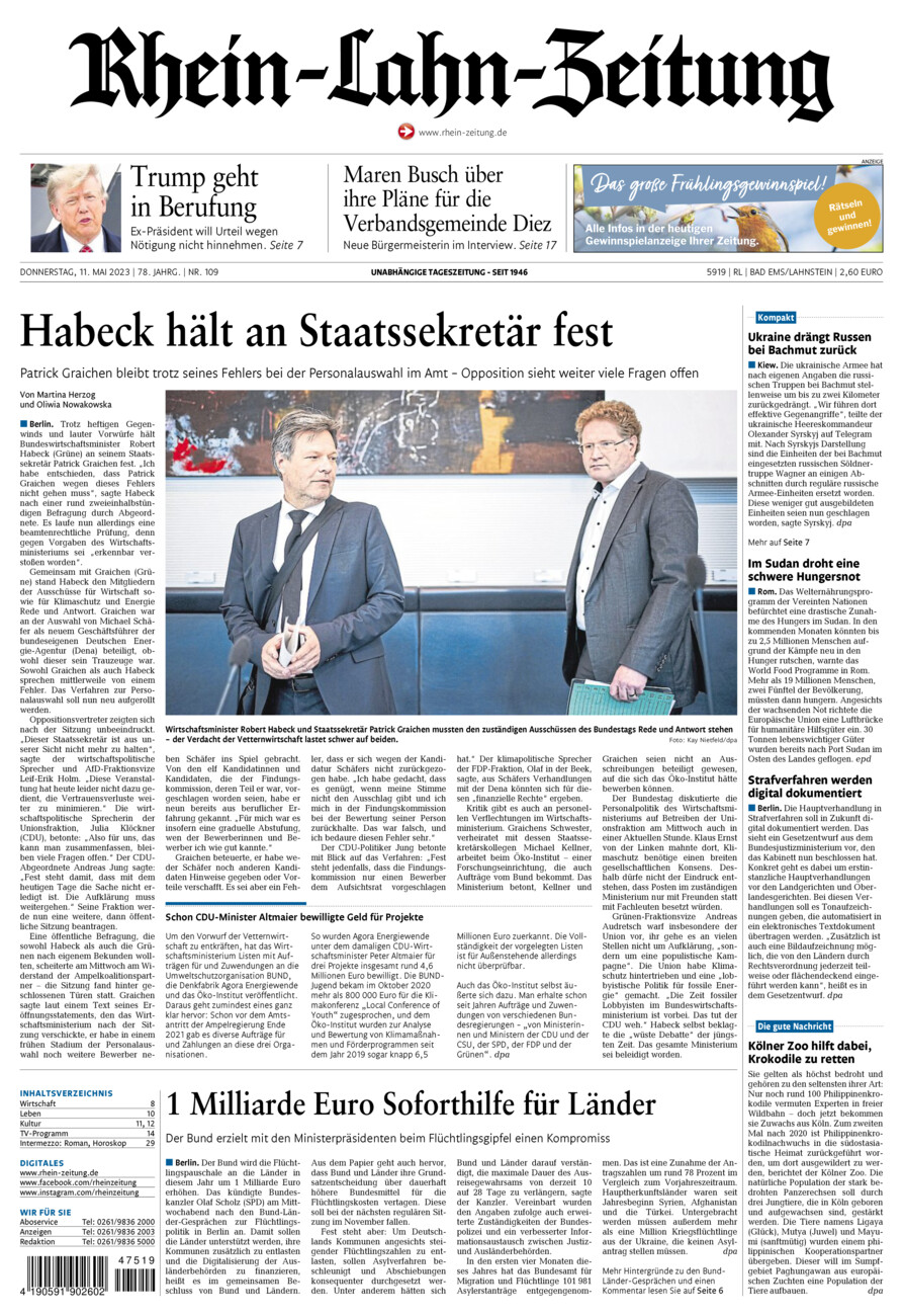 Rhein-Lahn-Zeitung vom Donnerstag, 11.05.2023