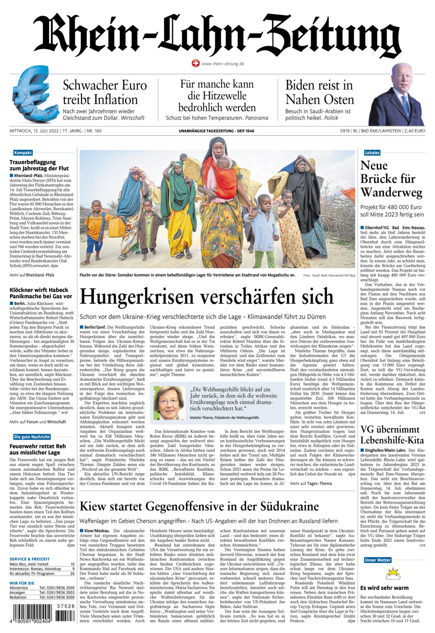 Rhein-Lahn-Zeitung vom Mittwoch, 13.07.2022