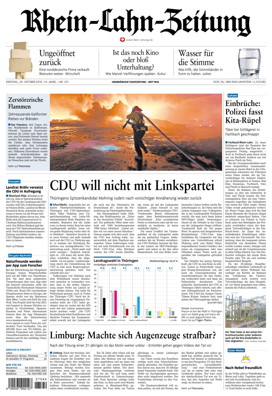 Rhein-Lahn-Zeitung vom Dienstag, 29.10.2019