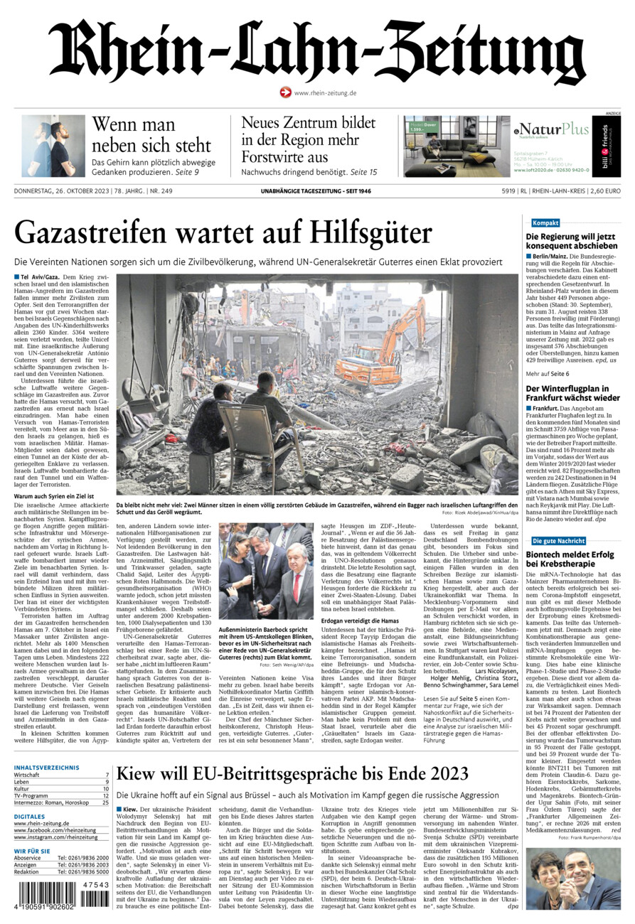 Rhein-Lahn-Zeitung vom Donnerstag, 26.10.2023