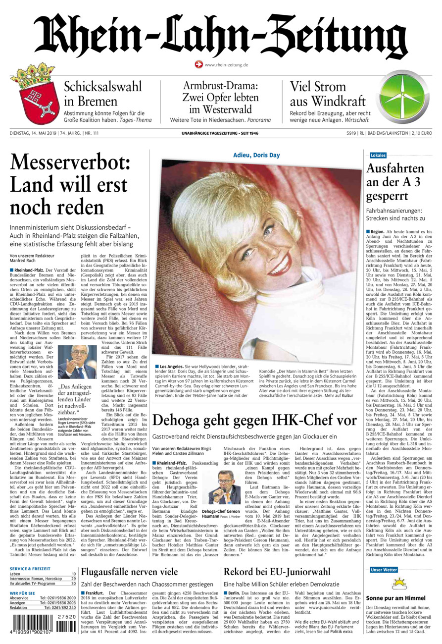 Rhein-Lahn-Zeitung vom Dienstag, 14.05.2019