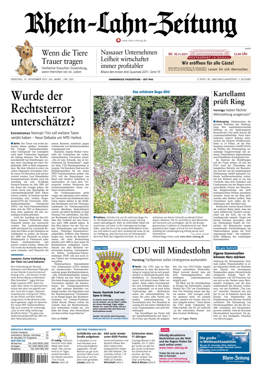 Rhein-Lahn-Zeitung vom Dienstag, 15.11.2011