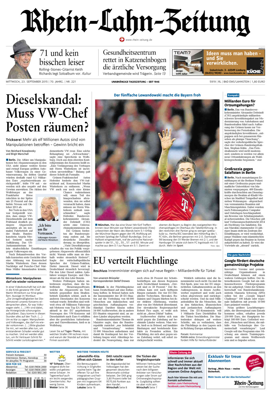 Rhein-Lahn-Zeitung vom Mittwoch, 23.09.2015