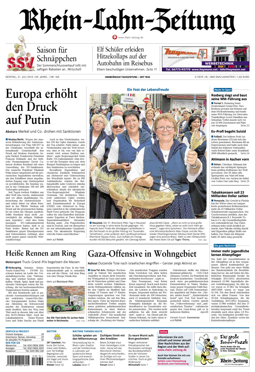 Rhein-Lahn-Zeitung vom Montag, 21.07.2014