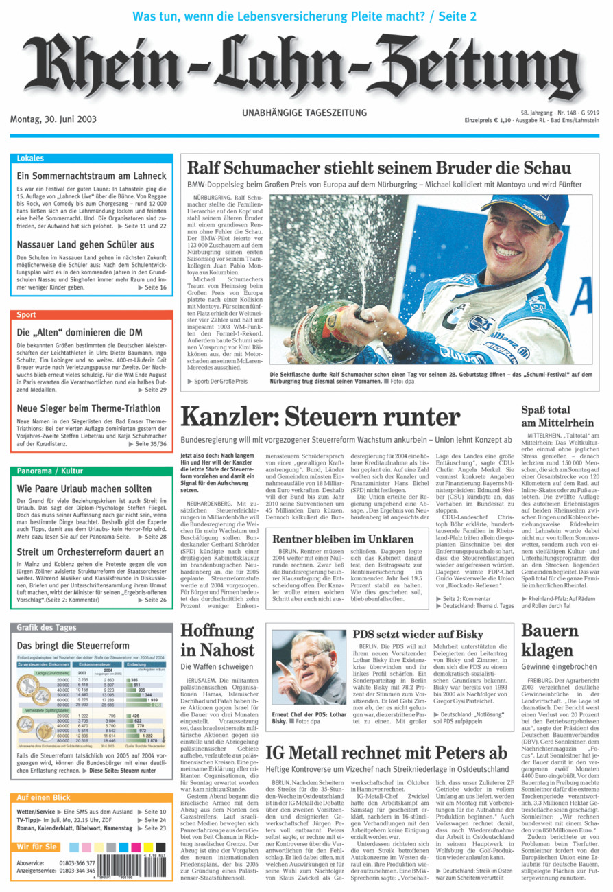 Rhein-Lahn-Zeitung vom Montag, 30.06.2003