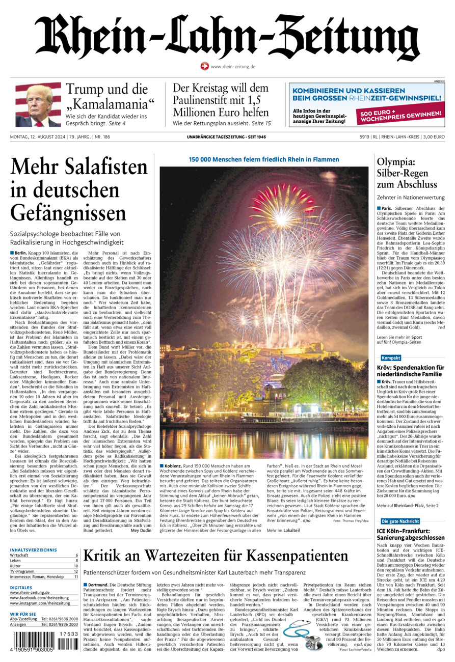 Rhein-Lahn-Zeitung vom Montag, 12.08.2024