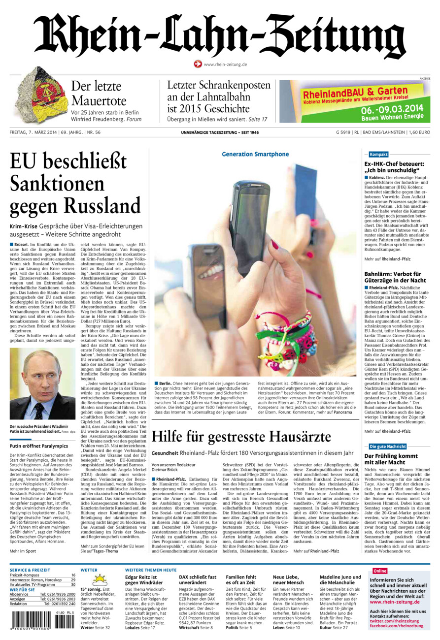Rhein-Lahn-Zeitung vom Freitag, 07.03.2014