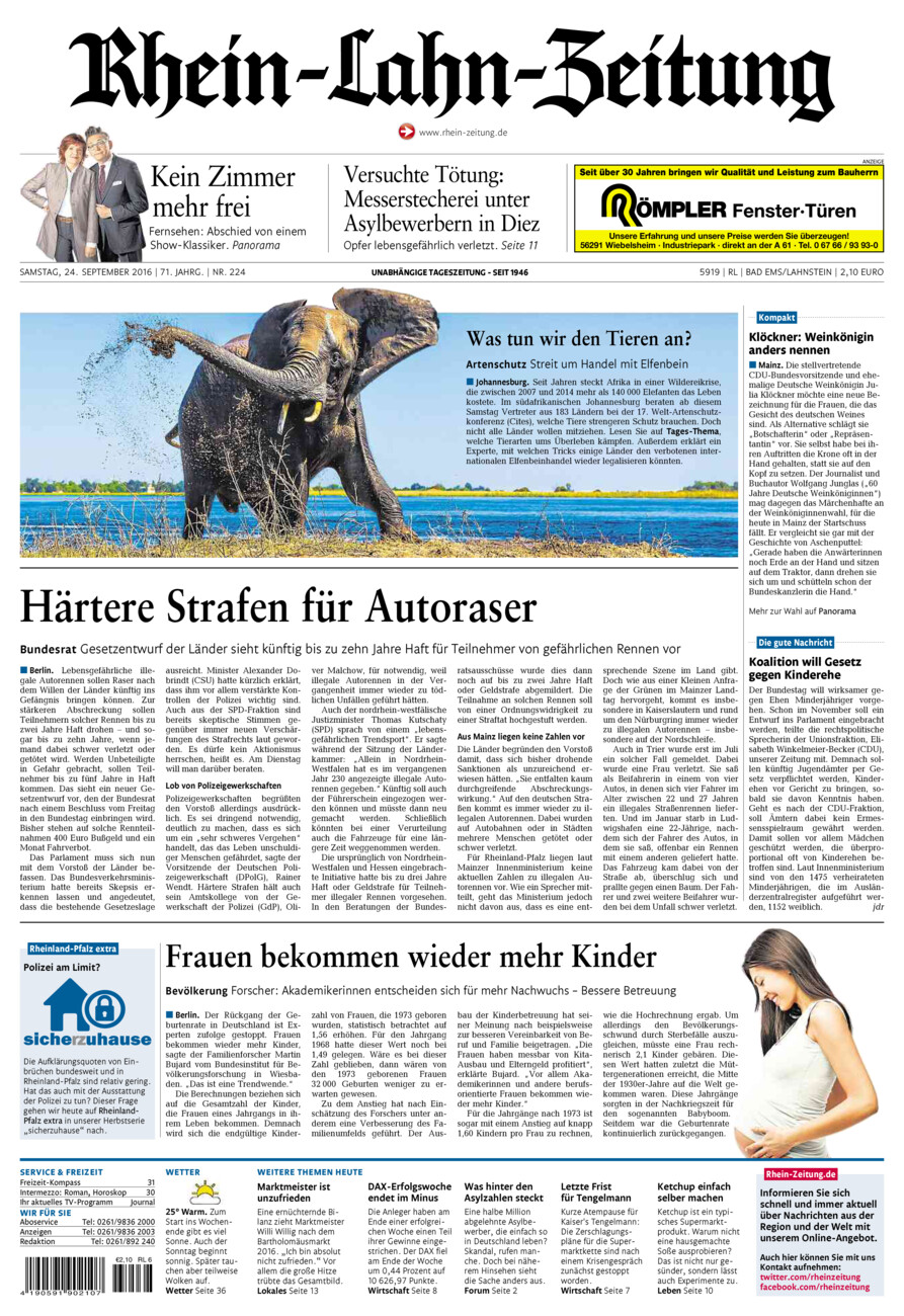 Rhein-Lahn-Zeitung vom Samstag, 24.09.2016