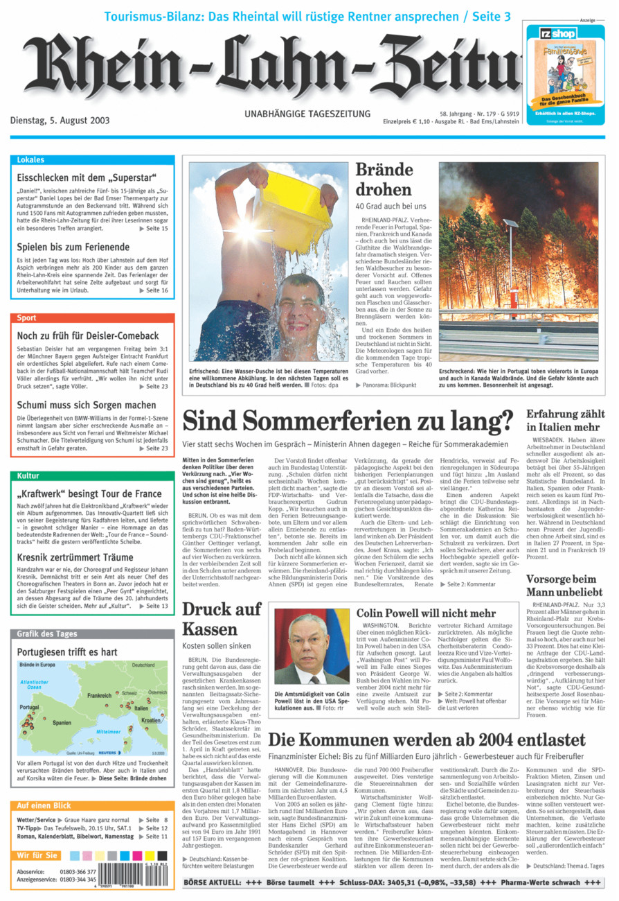Rhein-Lahn-Zeitung vom Dienstag, 05.08.2003