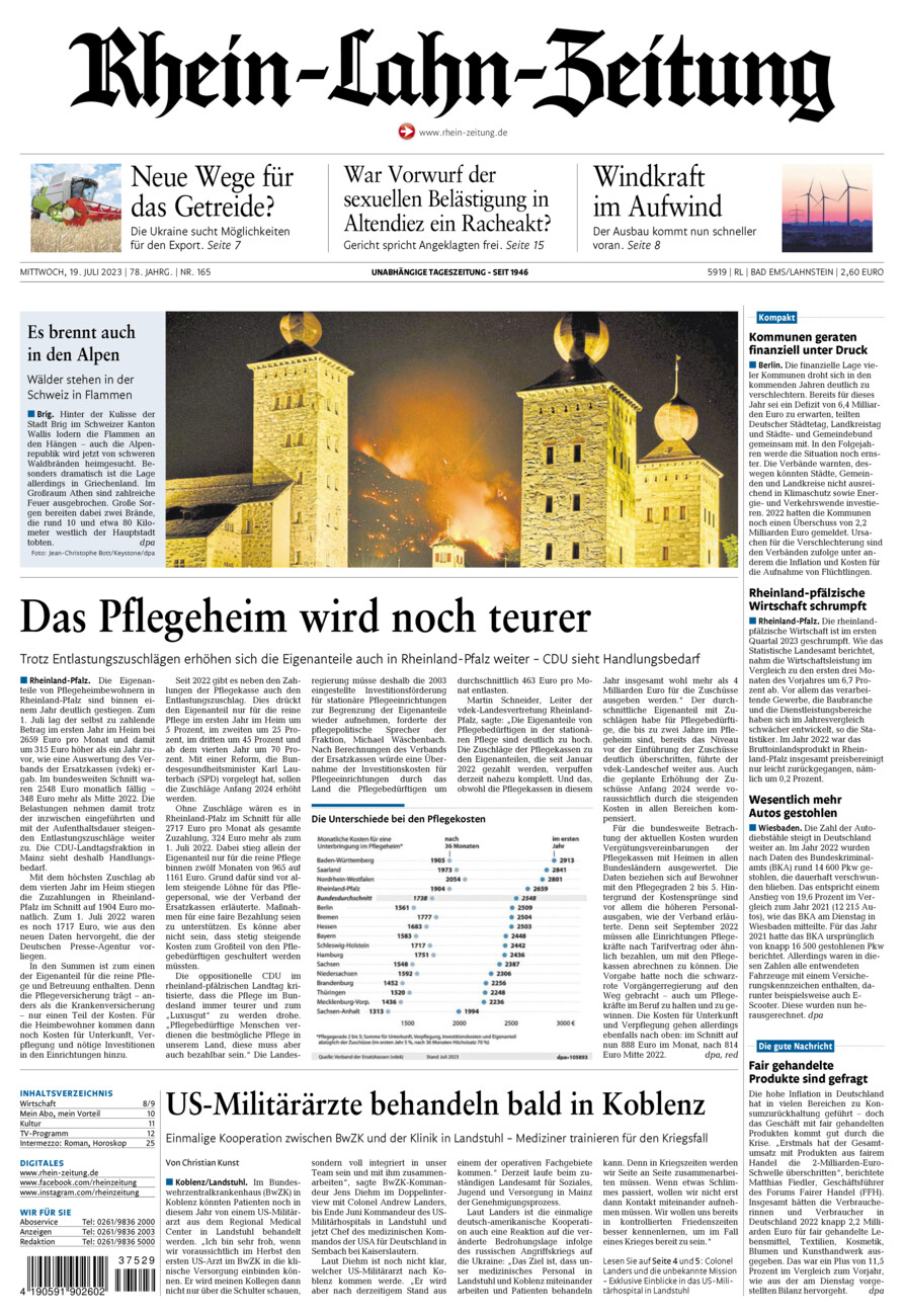 Rhein-Lahn-Zeitung vom Mittwoch, 19.07.2023