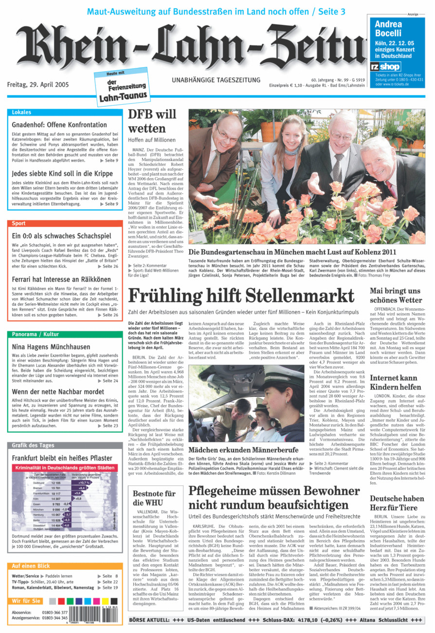 Rhein-Lahn-Zeitung vom Freitag, 29.04.2005