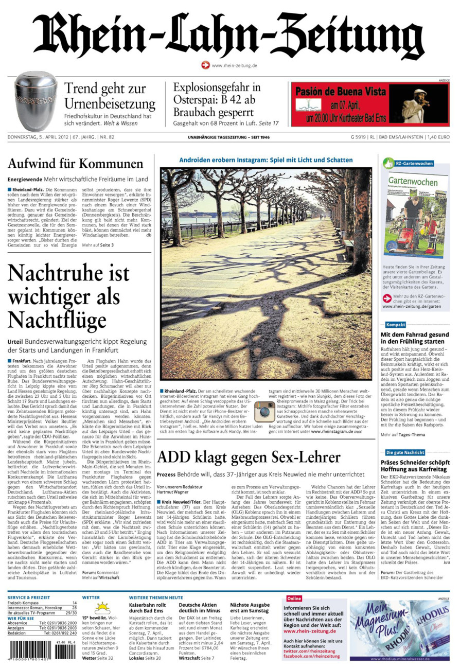 Rhein-Lahn-Zeitung vom Donnerstag, 05.04.2012