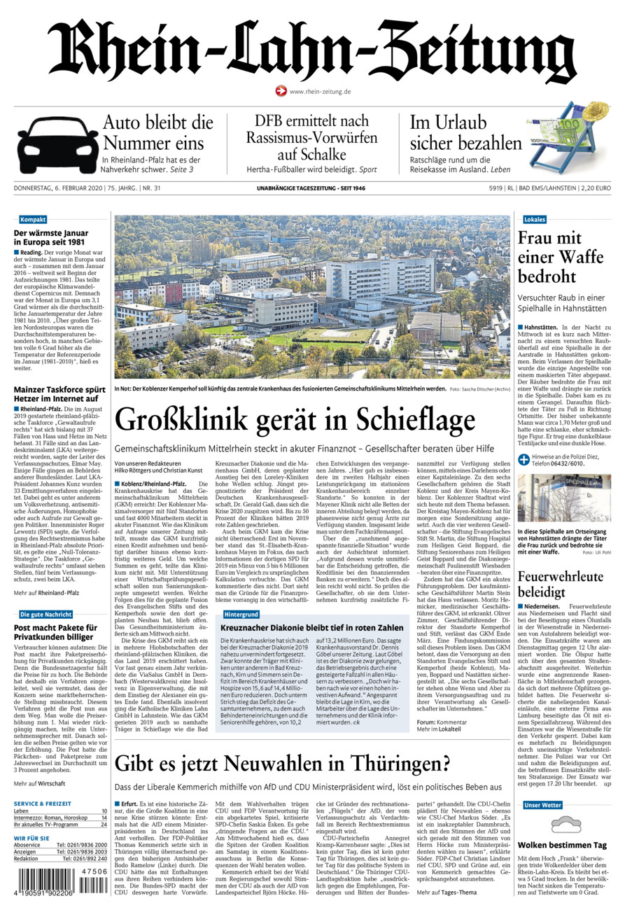 Rhein-Lahn-Zeitung vom Donnerstag, 06.02.2020