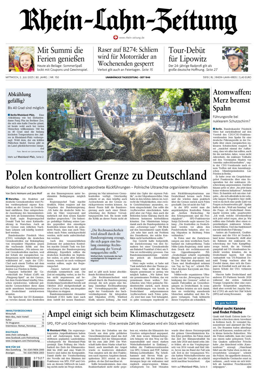 Rhein-Lahn-Zeitung vom Mittwoch, 02.07.2025