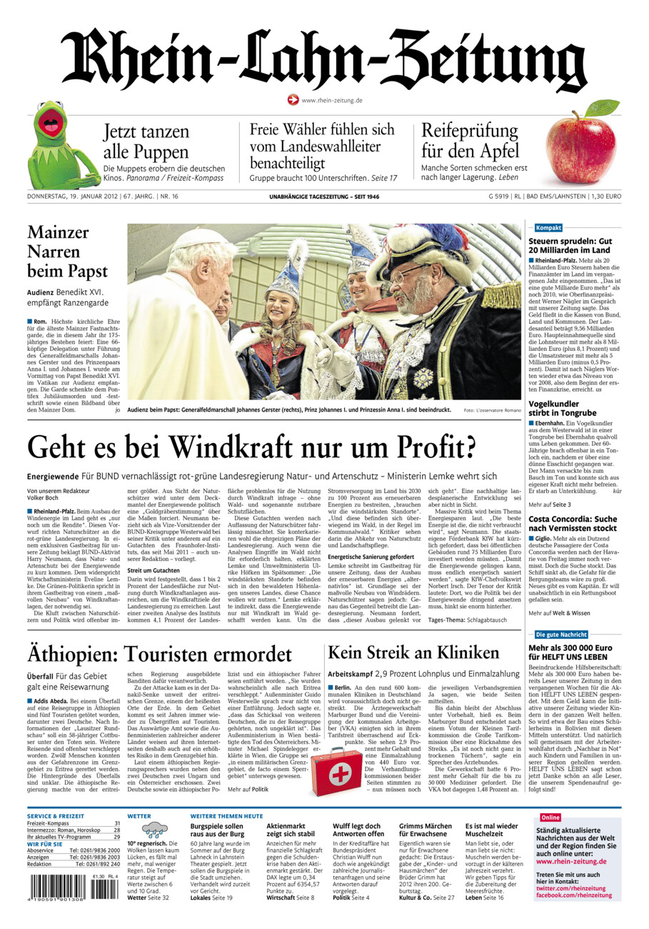 Rhein-Lahn-Zeitung vom Donnerstag, 19.01.2012