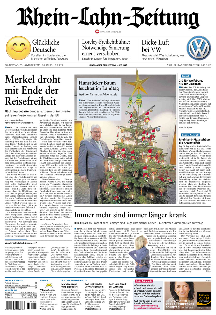 Rhein-Lahn-Zeitung vom Donnerstag, 26.11.2015