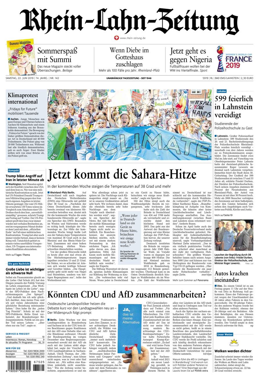 Rhein-Lahn-Zeitung vom Samstag, 22.06.2019