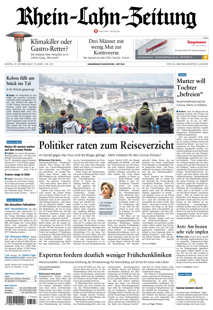 Rhein-Lahn-Zeitung vom Montag, 19.10.2020