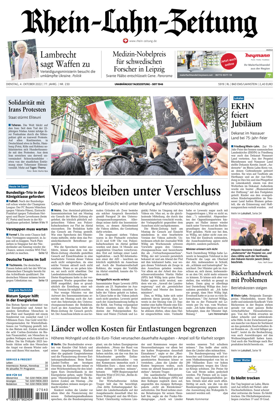 Rhein-Lahn-Zeitung vom Dienstag, 04.10.2022