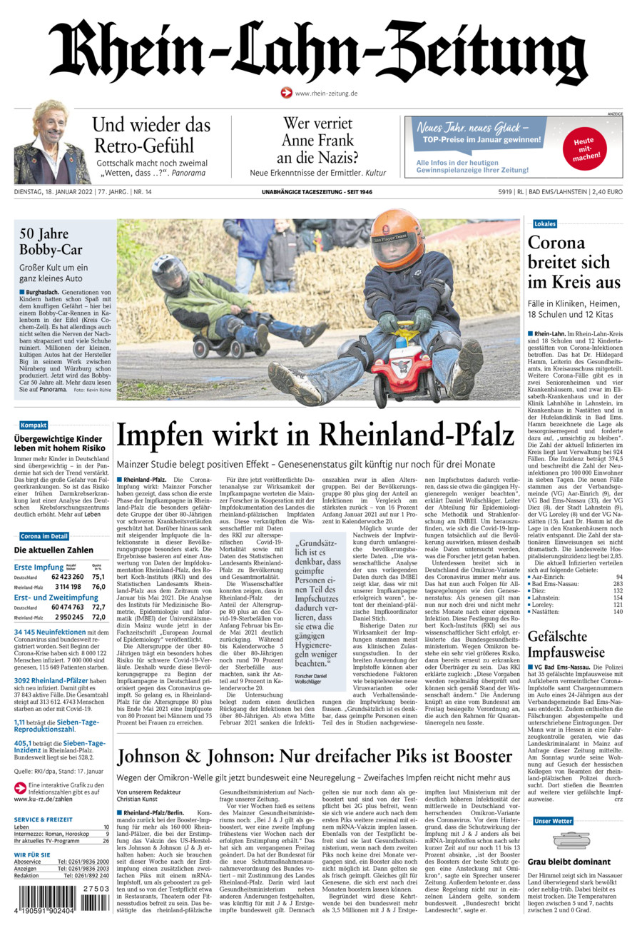 Rhein-Lahn-Zeitung vom Dienstag, 18.01.2022