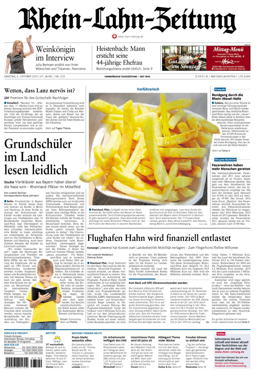 Rhein-Lahn-Zeitung vom Samstag, 06.10.2012
