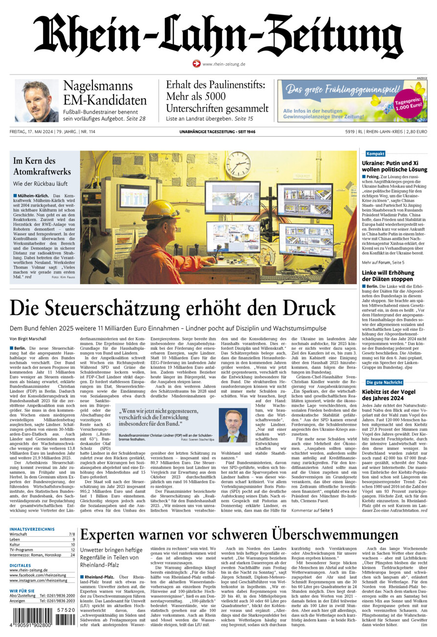 Rhein-Lahn-Zeitung vom Freitag, 17.05.2024