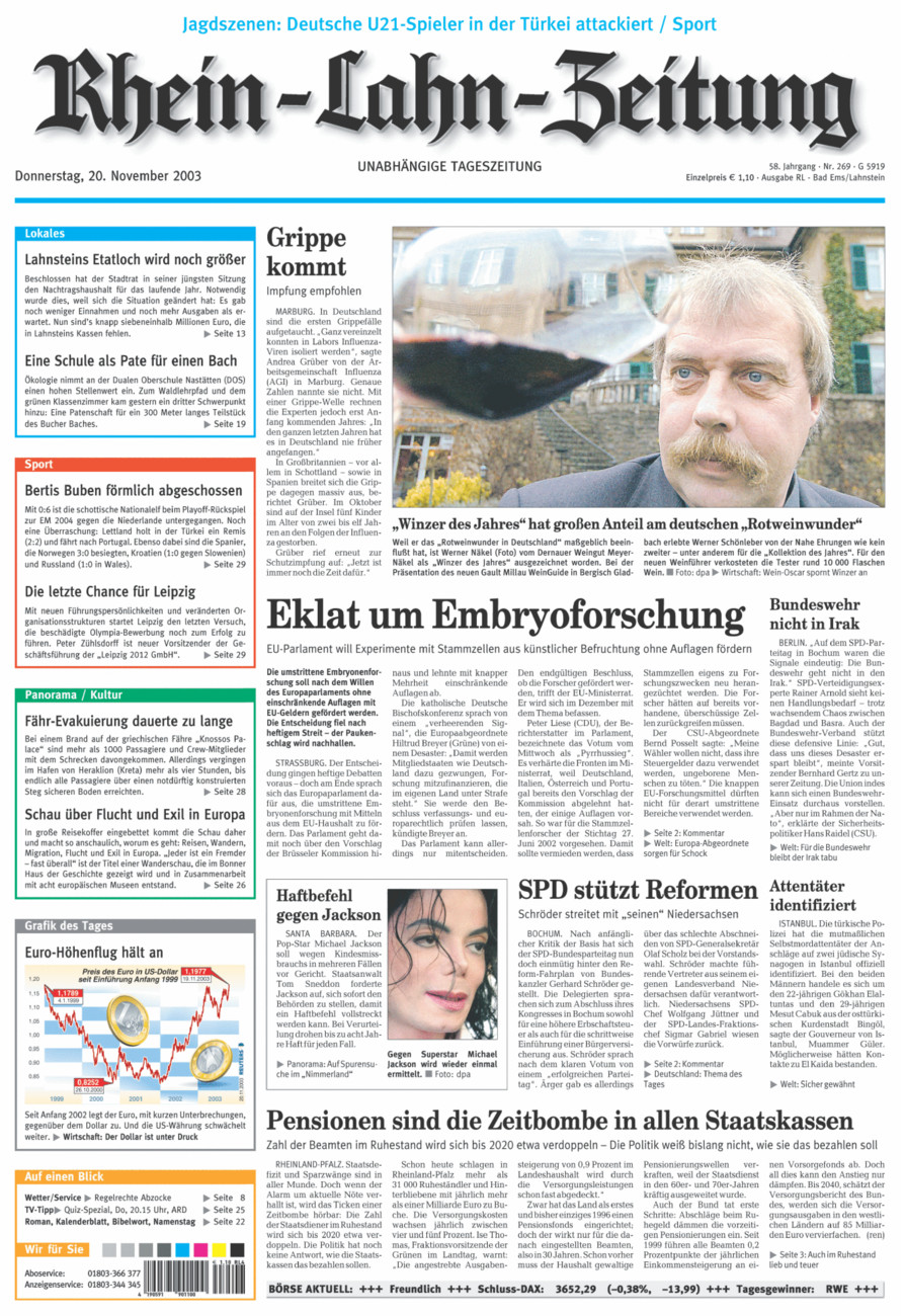 Rhein-Lahn-Zeitung vom Donnerstag, 20.11.2003
