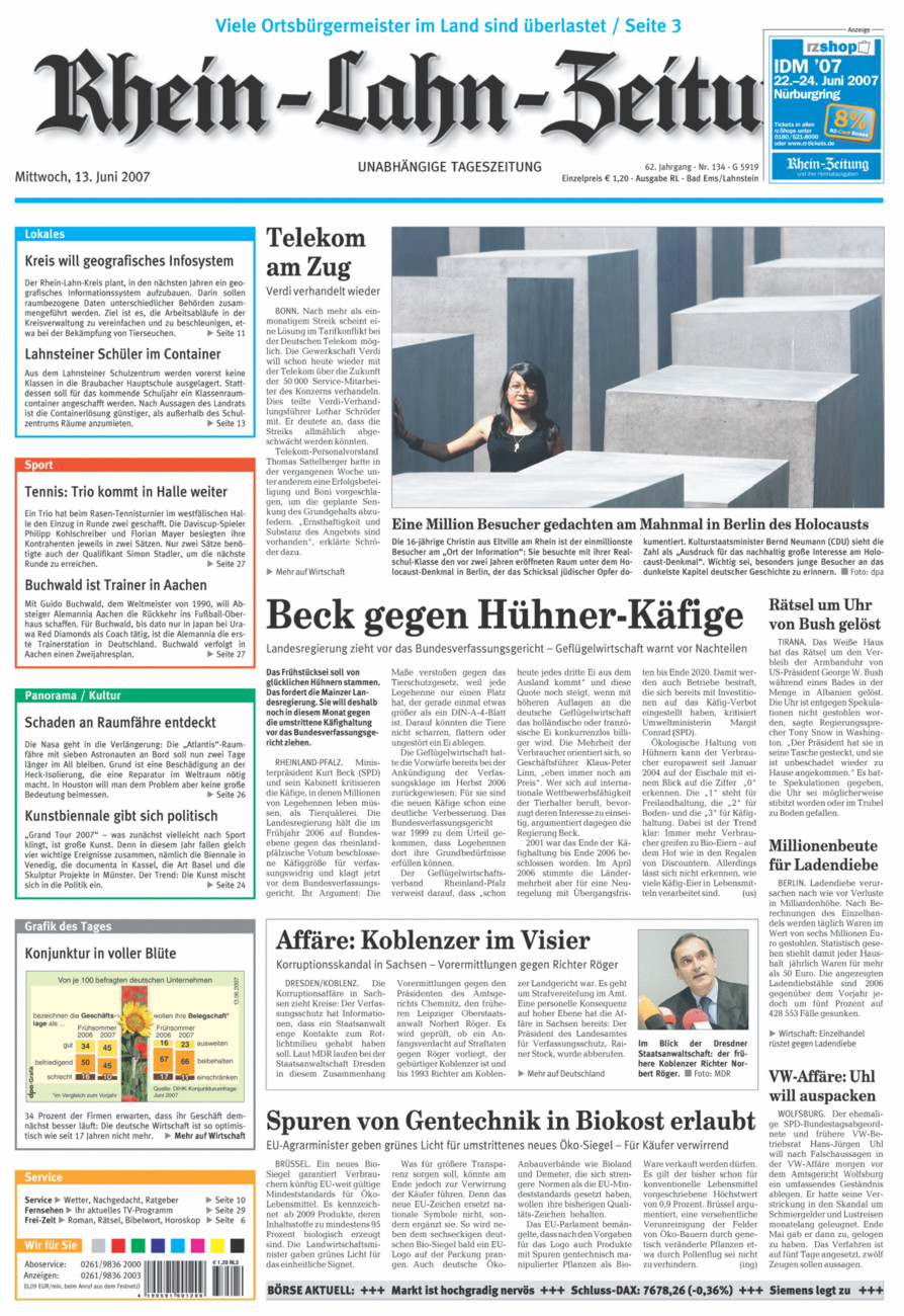 Rhein-Lahn-Zeitung vom Mittwoch, 13.06.2007