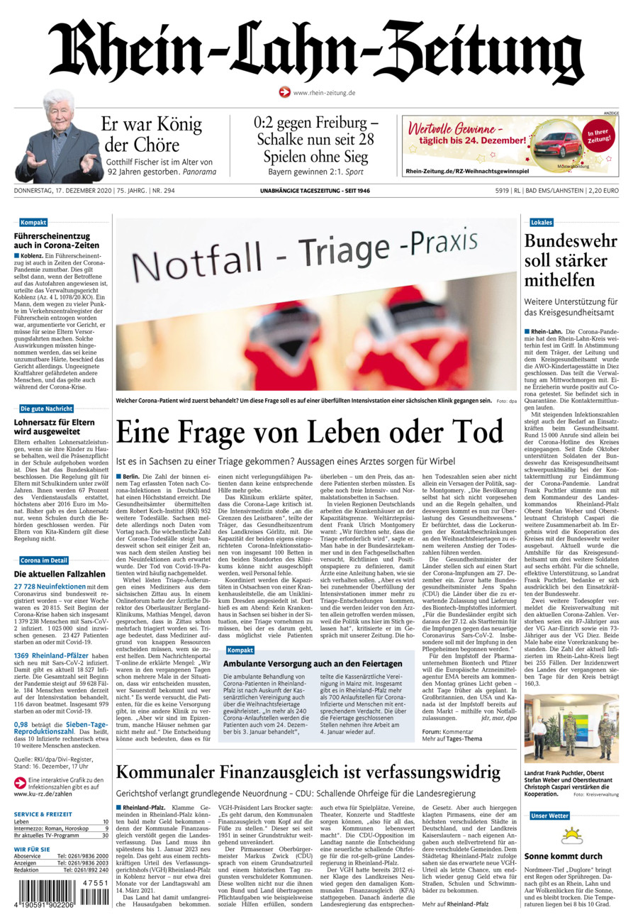 Rhein-Lahn-Zeitung vom Donnerstag, 17.12.2020