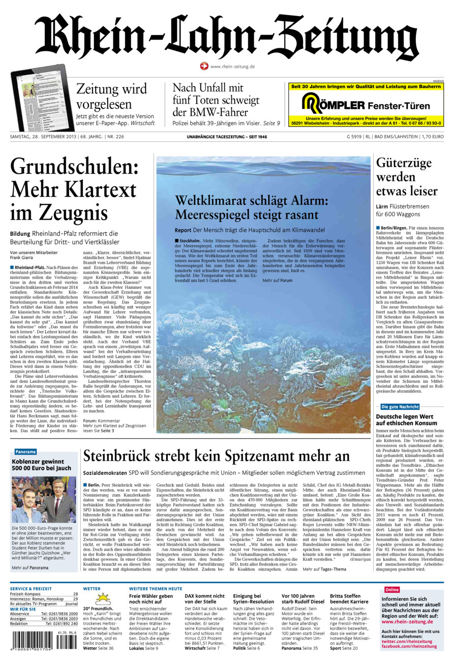 Rhein-Lahn-Zeitung vom Samstag, 28.09.2013